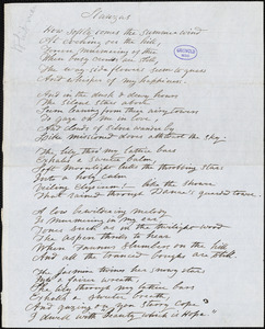 Sarah Helen (Power) Whitman manuscript poem, [1848?]: "How softly comes the summer wind"