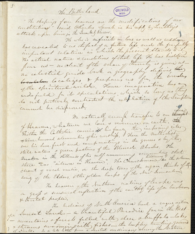 John Greenleaf Whittier, Amesbury, MA., manuscript article, 29 October [1847?]: "The Better Land."