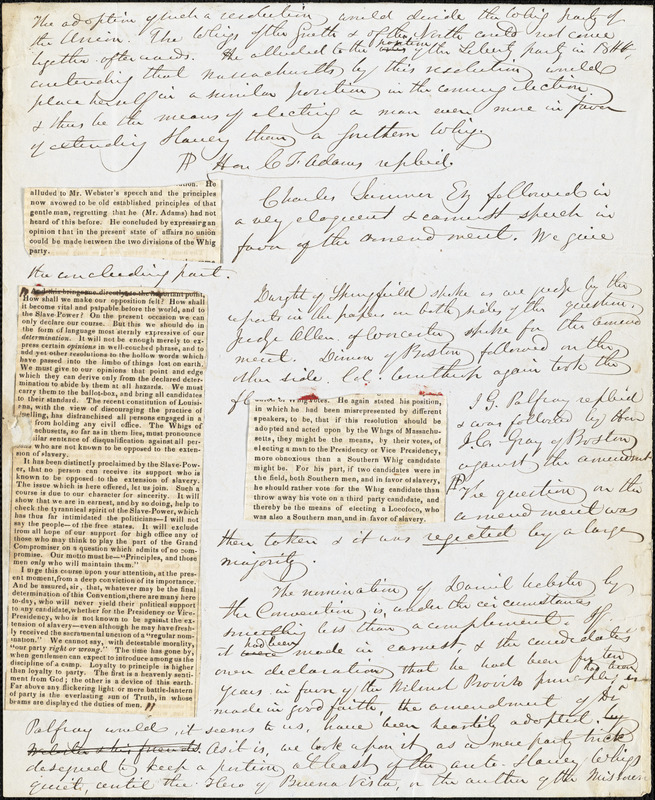 John Greenleaf Whittier, Amesbury, MA., manuscript article, 1 October: "The Whigs of Massachusetts."