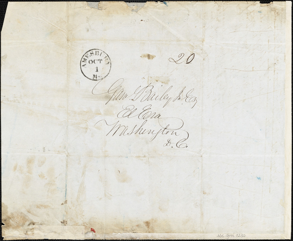 John Greenleaf Whittier, Amesbury, MA., manuscript article, 1 October: "The Whigs of Massachusetts."