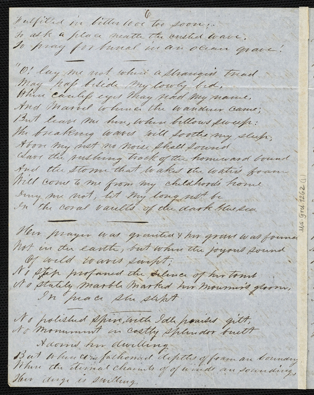 Jane Tayloe (Lomax) Worthington manuscript poems: "The Death at Sea."
