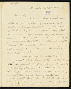 Elizur Wright Jr., Dorchester, (MA), autograph letter signed to R. W. Griswold, 24 February 1843