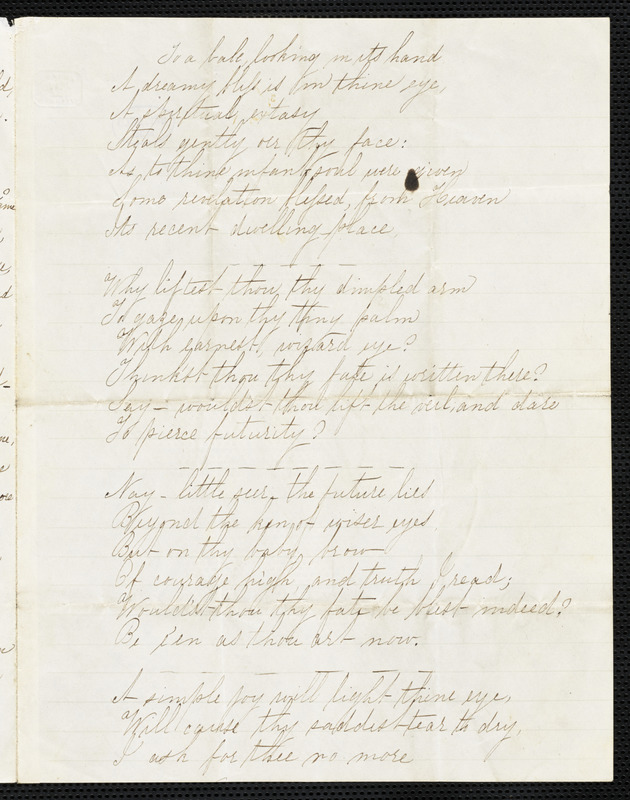 Manuscript poems: "To a babe looking in its hand," "The Gay Coquette" and "Growing Old."