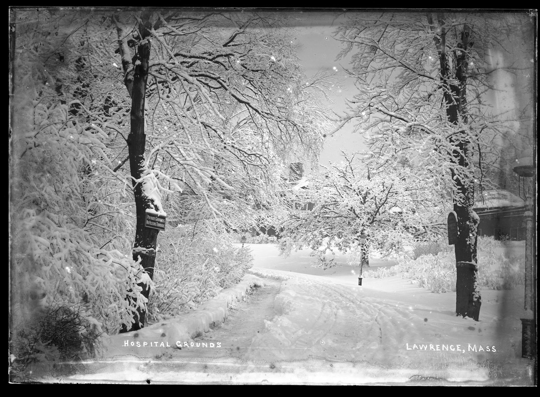 Lawrence General Hospital grounds in the snow