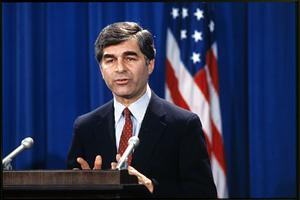 Boston: 1983 - State Hs - Gov. Mike Dukakis at a news conference