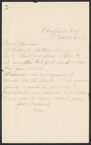 Sacco-Vanzetti Case Records, 1920-1928. Defense Papers. [Erastus] Whitney to Minnie Wheaton, October 24, 1907. Box 11, Folder 1, Harvard Law School Library, Historical & Special Collections