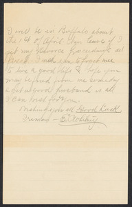 Sacco-Vanzetti Case Records, 1920-1928. Defense Papers. Fragment of letter from Whitney to [his wife], [March,1908]. Box 11, Folder 5, Harvard Law School Library, Historical & Special Collections