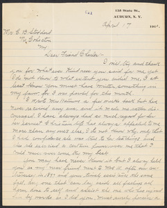 Sacco-Vanzetti Case Records, 1920-1928. Defense Papers. E.C. Whitney to C.B. Stoddard, April 17, 1910. Box 11, Folder 9, Harvard Law School Library, Historical & Special Collections