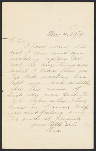 Sacco-Vanzetti Case Records, 1920-1928. Defense Papers. "Eva" to "E.C.," March 4, 1914. Box 11, Folder 11, Harvard Law School Library, Historical & Special Collections