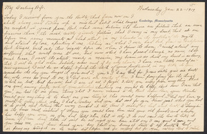 Sacco-Vanzetti Case Records, 1920-1928. Defense Papers. Goodridge to Grace M. Goodridge, January 22, 1919. Box 11, Folder 15, Harvard Law School Library, Historical & Special Collections