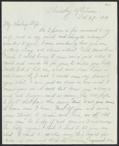 Sacco-Vanzetti Case Records, 1920-1928. Defense Papers. Goodridge to Grace M. Goodridge, February 27, 1919. Box 11, Folder 16, Harvard Law School Library, Historical & Special Collections