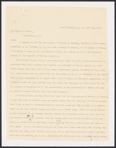 Sacco-Vanzetti Case Records, 1920-1928. Defense Papers. Carbon copy of letter to Chief of Police, Jamestown N.Y. re: Whitney's theft of a horse, author unknown, April 12, 1911. Box 11, Folder 22, Harvard Law School Library, Historical & Special Collections