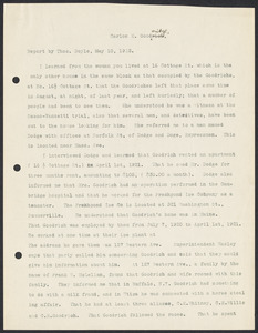 Sacco-Vanzetti Case Records, 1920-1928. Defense Papers. Report of Thomas Doyle, May 10, 1922. Box 11, Folder 32, Harvard Law School Library, Historical & Special Collections