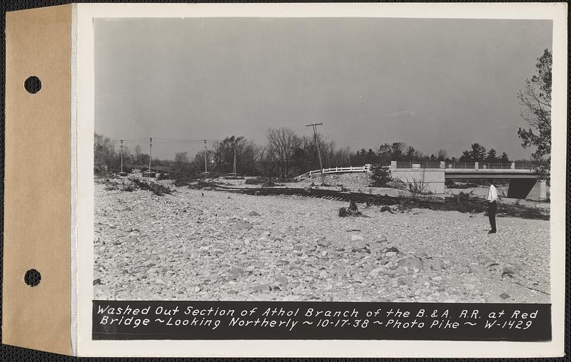 Washed out section of Boston and Albany Railroad at Red Bridge, looking northerly, Barre, Mass., Oct. 17, 1938