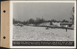 Washed out section of Boston and Albany Railroad at Red Bridge, looking northerly, Barre, Mass., Oct. 17, 1938