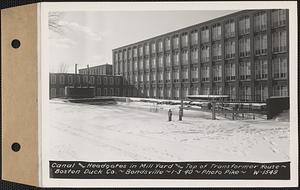 Canal and headgates in mill yard and top of transformer house, Boston Duck Co., Bondsville, Palmer, Mass., Jan. 3, 1940