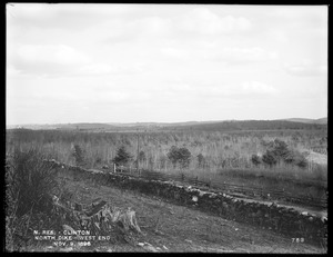 Wachusett Reservoir, North Dike, westerly end, from the west on hill north of Worcester, Nashua & Portland Railroad track, Clinton, Mass., Nov. 9, 1896