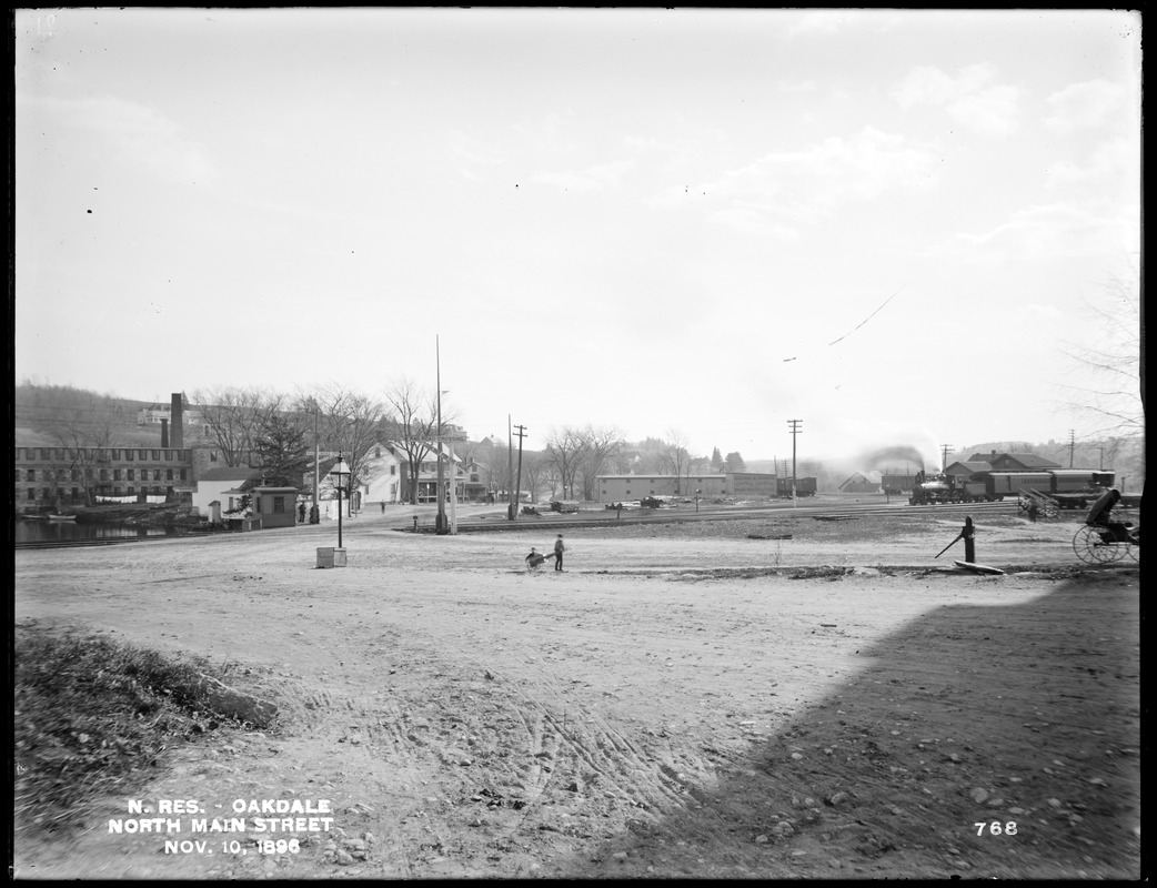 Wachusett Reservoir, North Main Street, looking southeast from near corner of Thomas Street, Oakdale, West Boylston, Mass., Nov. 10, 1896
