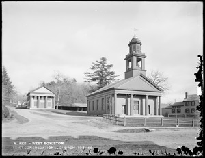 Wachusett Reservoir, First Congregational Church (and Thomas Hall), corner of Howe and East Main Streets, from the southwest, West Boylston, Mass., Nov. 14, 1896