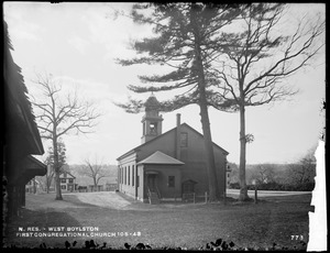 Wachusett Reservoir, First Congregational Church, corner of Howe and East Main Streets, from the east near sheds, West Boylston, Mass., Nov. 14, 1896