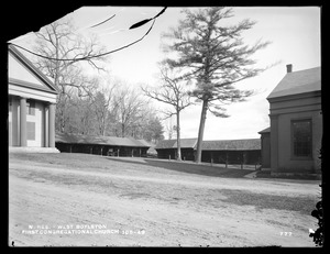 Wachusett Reservoir, First Congregational Church, horse sheds, corner of Howe and East Main Streets, from the northwest, West Boylston, Mass., Nov. 14, 1896