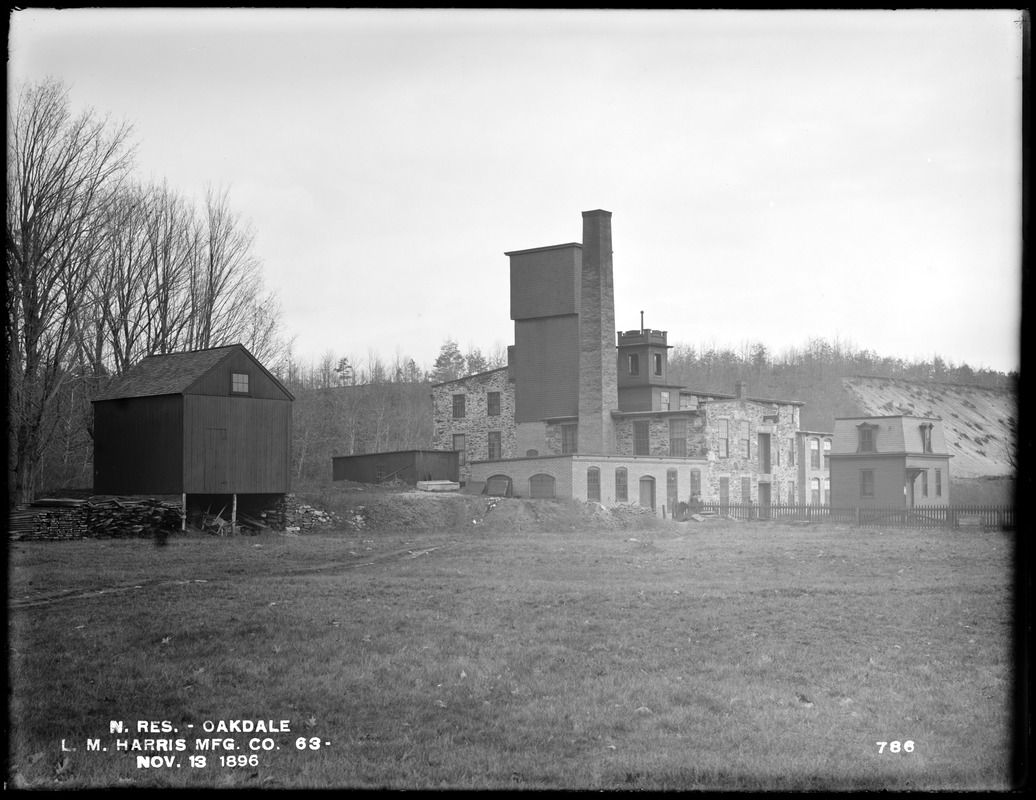 Wachusett Reservoir, Harris Mill (L. M. Harris Manufacturing Company), from the south, Oakdale, West Boylston, Mass., Nov. 13, 1896