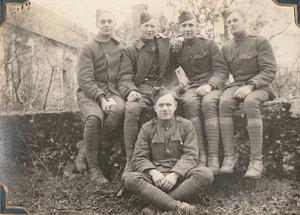 Corporals John Jorgensen, Mac Williams, Albert T. Chase, Arthur S. Graham, with Sergeant Morley at Chateau Coburn, France, February 1919