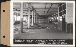 Looking easterly in pipe room of building 5A, showing conditions of floor, Palmer Mills Inc., Three Rivers, Palmer, Mass., Oct. 4, 1941
