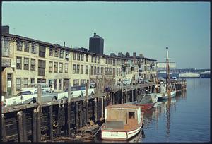 View of boats and buildings along T Wharf, Boston