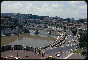 View of Ponte Vittorio Emanuele II and Ponte Principe Amedeo Savoia Aosta from Castel Sant'Angelo, Rome, Italy