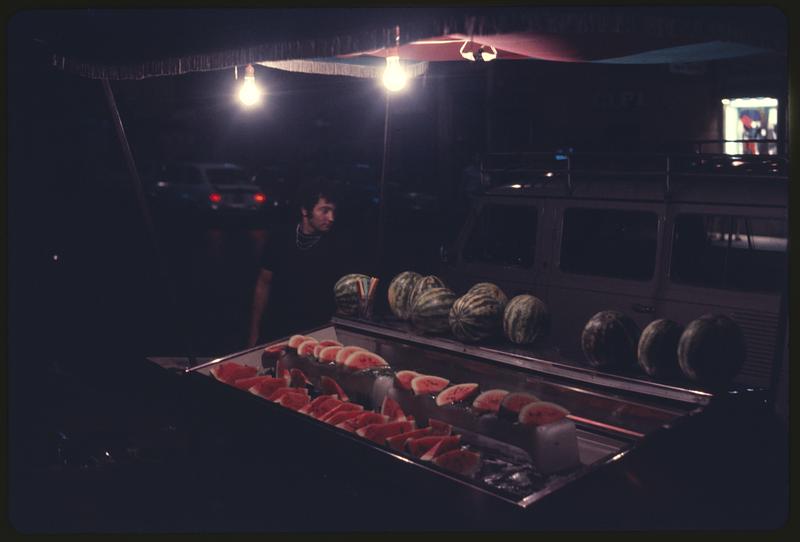 Watermelon stand, night, Rome