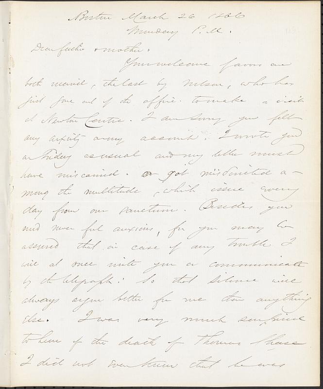 Letter from John D. Long to Zadoc Long and Julia D. Long, March 26, 1866