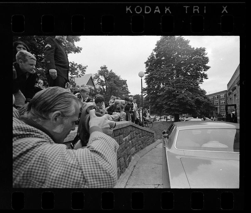 Kids jeer cop-killer William "Lefty" Gilday (note Globe reporter Bob Ward), Brighton