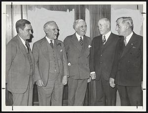 Speakers last night at Ford Hall. Left to right: Earl Browder, George W. Coleman, P.A. O'Connell, Andrew J. Peters and Smedley Butler.