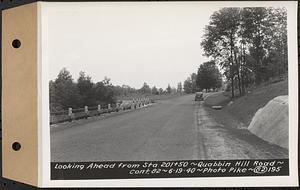 Contract No. 82, Constructing Quabbin Hill Road, Ware, looking ahead from Sta. 201+50, Ware, Mass., Jun. 19, 1940