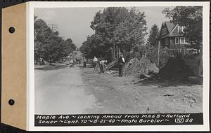 Contract No. 70, WPA Sewer Construction, Rutland, Maple Avenue, looking ahead from manhole 6B, Rutland Sewer, Rutland, Mass., Aug. 21, 1940