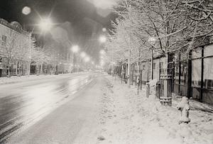 Broadway at night, snow