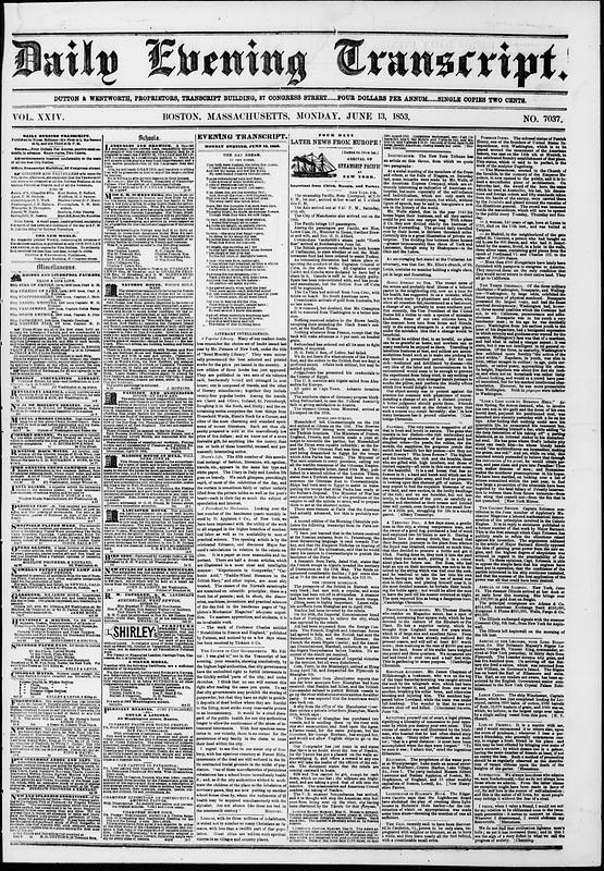 Daily Evening Transcript. June 13, 1853 - Digital Commonwealth
