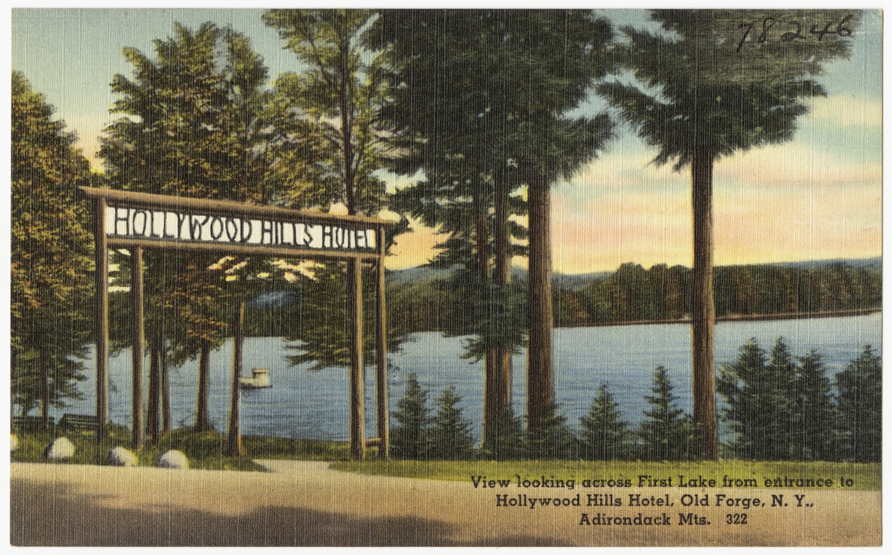 Hollywood Hills Hotel. View looking across First Lake from entrance to
