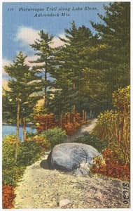 Picturesque trail along lake shore, Adirondack Mts.