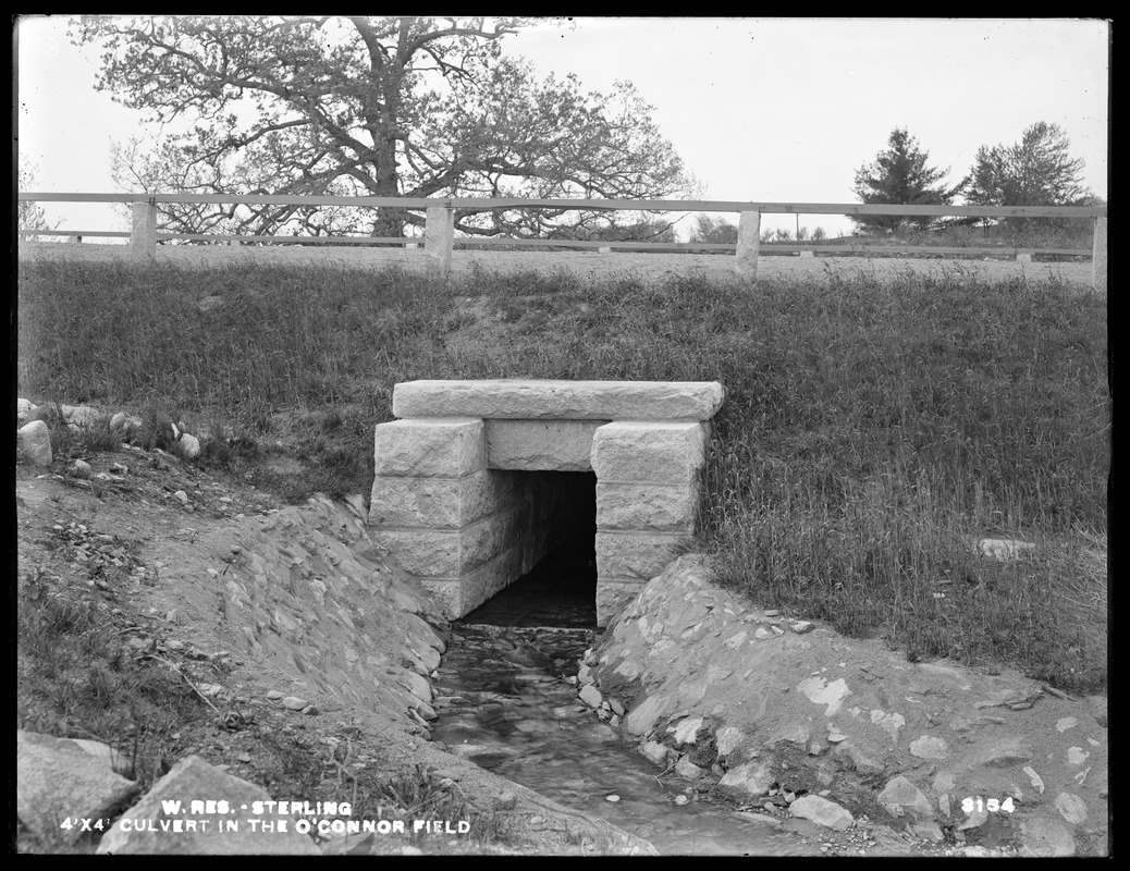 Wachusett Reservoir, 4' x 4' culvert in the O'Connor field, Sterling, Mass., May 25, 1900