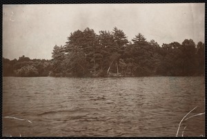 Distribution Department, Low Service Spot Pond Reservoir, north of Watch House Cove, looking east (Bullet Point); verso, "from boat; elevation of base of birch at the right is about 1.5 feet; compare with interior no. 11", Stoneham, Mass., Jul. 1898