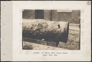 Electrolysis, Central Power Station, Dover Street, 12-inch cast-iron main, age 26 years, exposed to electrolysis 9 years; burst April 1899, Boston, Mass., Apr. 1899
