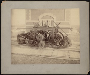Sudbury Department, Sudbury Aqueduct, Rosemary Siphon Gatehouse, machine with brushes on tracks in front, Wellesley, Mass., ca. 1890-1899