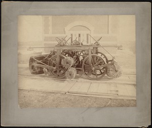 Sudbury Department, Sudbury Aqueduct, Rosemary Siphon Gatehouse, machine with brushes on tracks in front, Wellesley, Mass., ca. 1890-1899