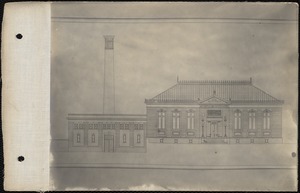Distribution Department, Chestnut Hill Low Service Pumping Station, architect's line drawing of a proposed design; submitted by Shaw & Hunnewell (seal), Brighton, Mass., ca. 1898