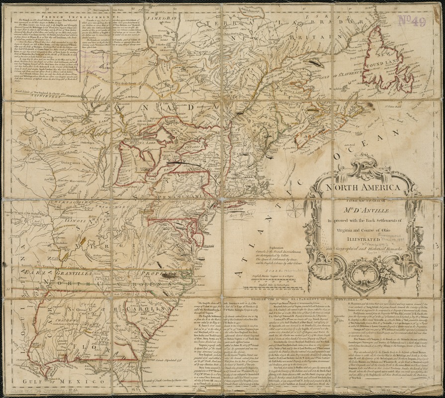 North America from the French of Mr. D'Anville, improved with the back settlements of Virginia and course of Ohio, illustrated with geographical and historical remarks