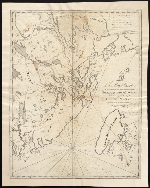 A map & chart of the bays harbours post roads and settlements in Passamaquoddy & Machias with the large island of Grand Manan