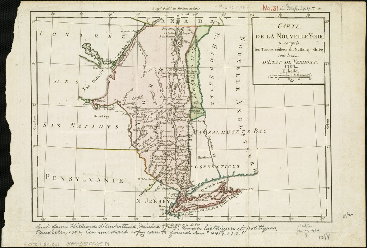 Carte de la Nouvelle York, y-compris les terres cédées du N. Hamp-Shire, sous le nom d'etat de Vermont