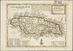 The island of Jamaica, divided into its principal parishes, with the roads &c